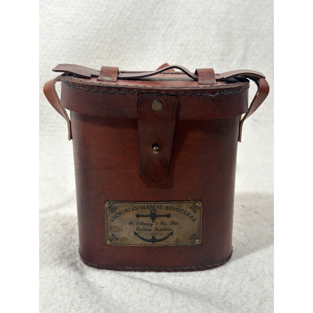 W Ottway Co Victorian Marine Binoculars Brass Leather Nautical Decor Steampunk